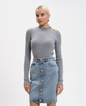 Balmain Сірий джемпер в рубчик з кашеміру та вовни FF0KD095KJ17