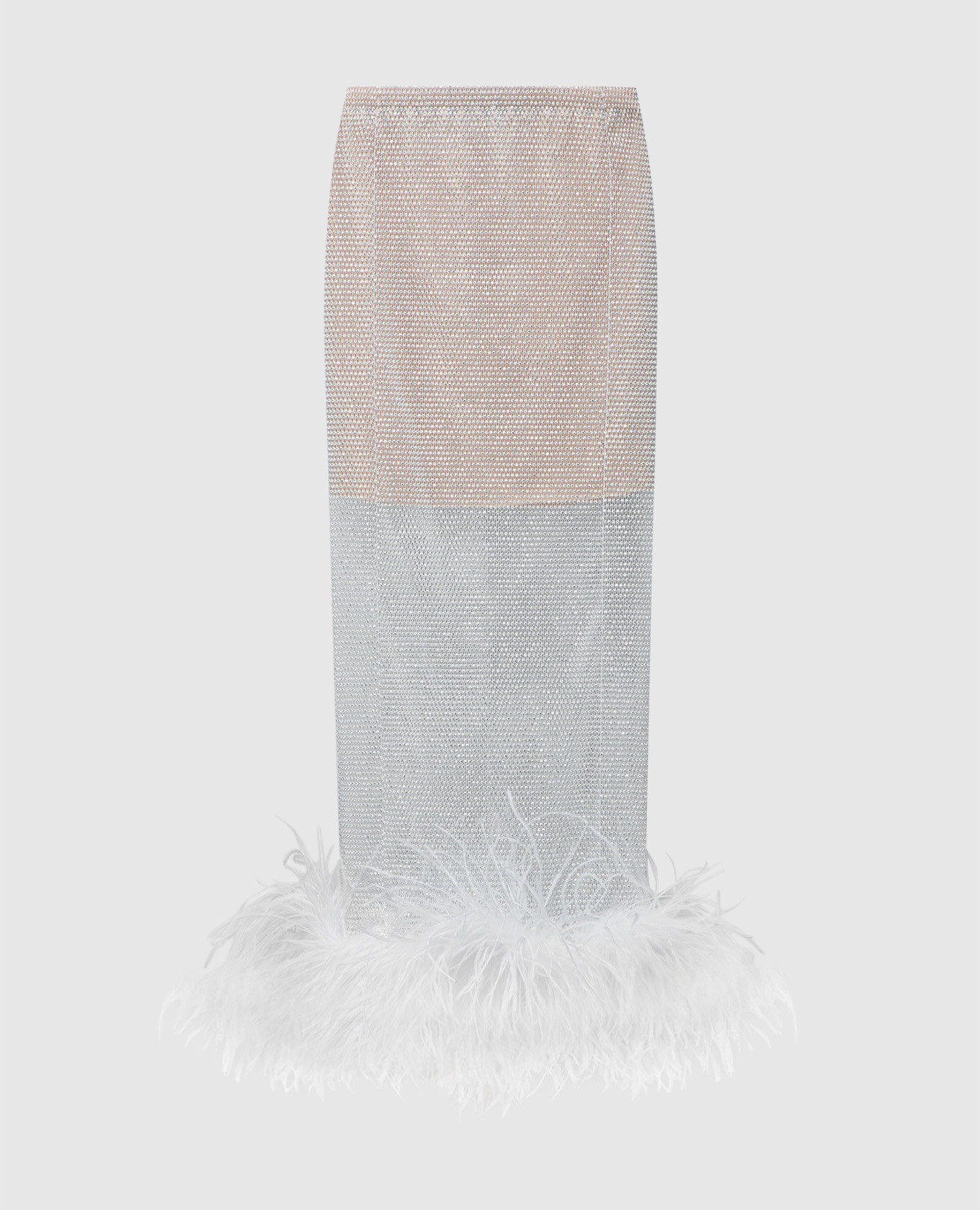 Белая юбка миди с кристаллами и перьями страуса