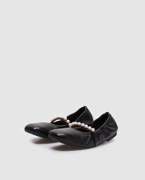 Stuart Weitzman Чорні шкіряні балетки Goldie з намистинами SF896