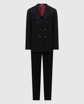 Brunello Cucinelli Черный двубортный костюм из шерсти и кашемира MY449LDBH2