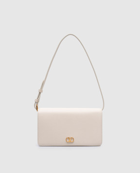 Valentino Бежевая кожаная сумка кросс-боди с металлической эмблемой VLogo Signature 6W2P0AK8SNP