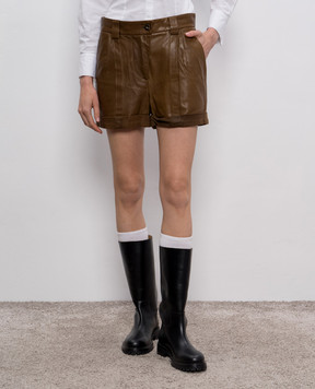 Brunello Cucinelli Коричневые кожаные шорты MPBISP1347
