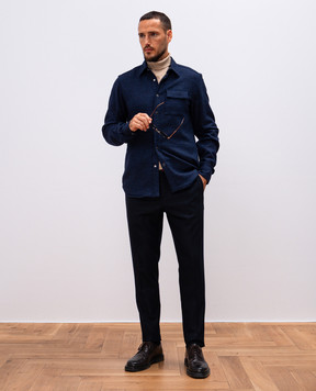 Kiton Синяя рубашка с шерстью и шелком UMCBUBAK0170E