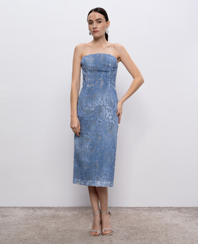 Ermanno Scervino Синее платье миди в цветочный узор D462Q750QMV