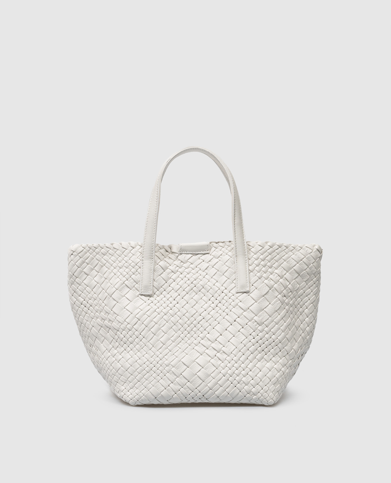 White leather woven tote bag
