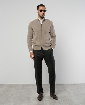 Canali Бежевый меланжевый кардиган из шерсти и кашемира MK02164C0022
