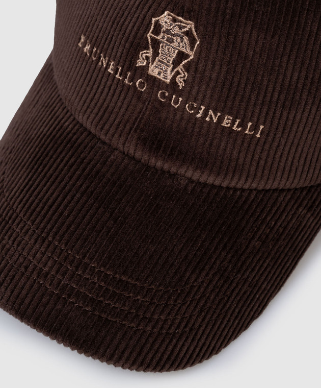 Brunello Cucinelli Коричнева вельветова кепка з логотипом MY4999850 зображення 4