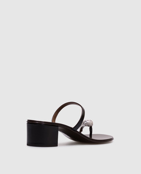 Giuseppe Zanotti Чорні шкіряні шльопанці Rock з цирконієм E500062