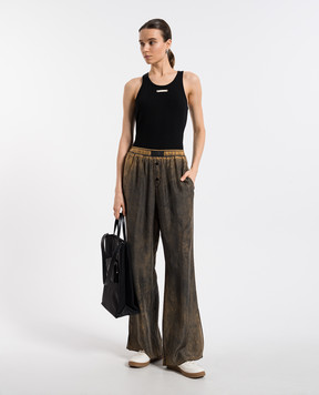 Maison Margiela Черный топ в рубчик с брендовой нашивкой S50NL0049M20060