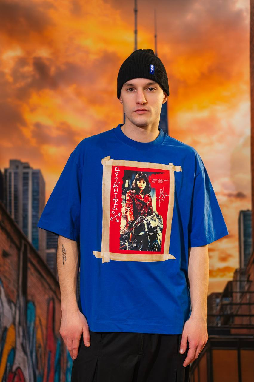 Off-White Синяя футболка с принтом OMAA120F24JER00K изображение 6