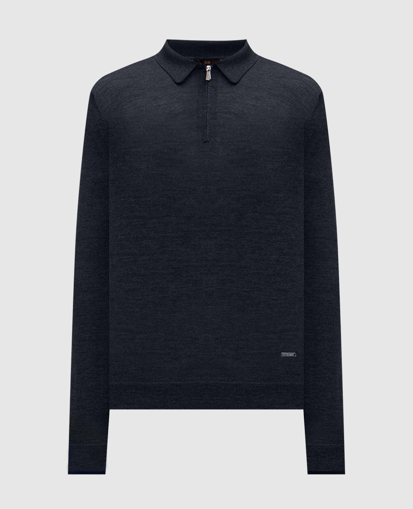 

Серое поло из шерсти и шелка с металлическим логотипом., Серый, Поло