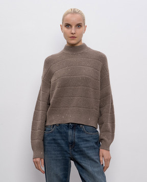 Brunello Cucinelli Коричневий светр з кашеміру та вовни з люрексом MBM738204P