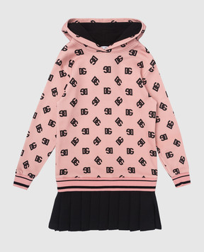 Dolce&Gabbana Дитяча рожева сукня в принт монограми логотипа з капюшоном L5JD9OG7N9P812+