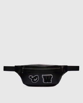 Off-White Черная кожаная поясная сумка с нашивкой логотипа OMNO042S24LEA001