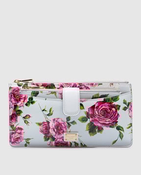 Dolce&Gabbana Голубой кожаный глянцевый кошелек с логотипом. BI3335A6O23