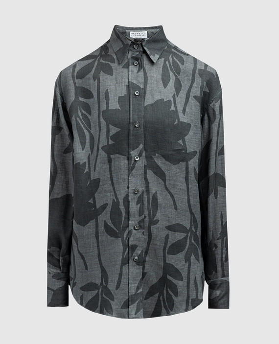 Gray linen shirt with monil chain print