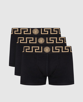 Versace Набор черных трусов-боксеров с узором логотипа. AU103261A10011