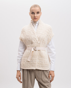 Brunello Cucinelli Бежевий кардиган із кашеміру та вовни у візерунок M6I603206