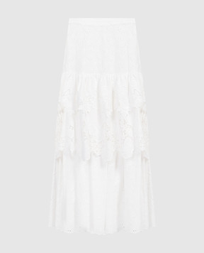 Max & Co Белая юбка макси BELLI в вышивке бродере с воланами BELLI