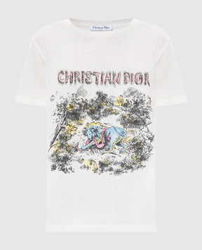 Christian Dior Біла футболка з льоном з принтом Toile De Jouy 143T09LN470