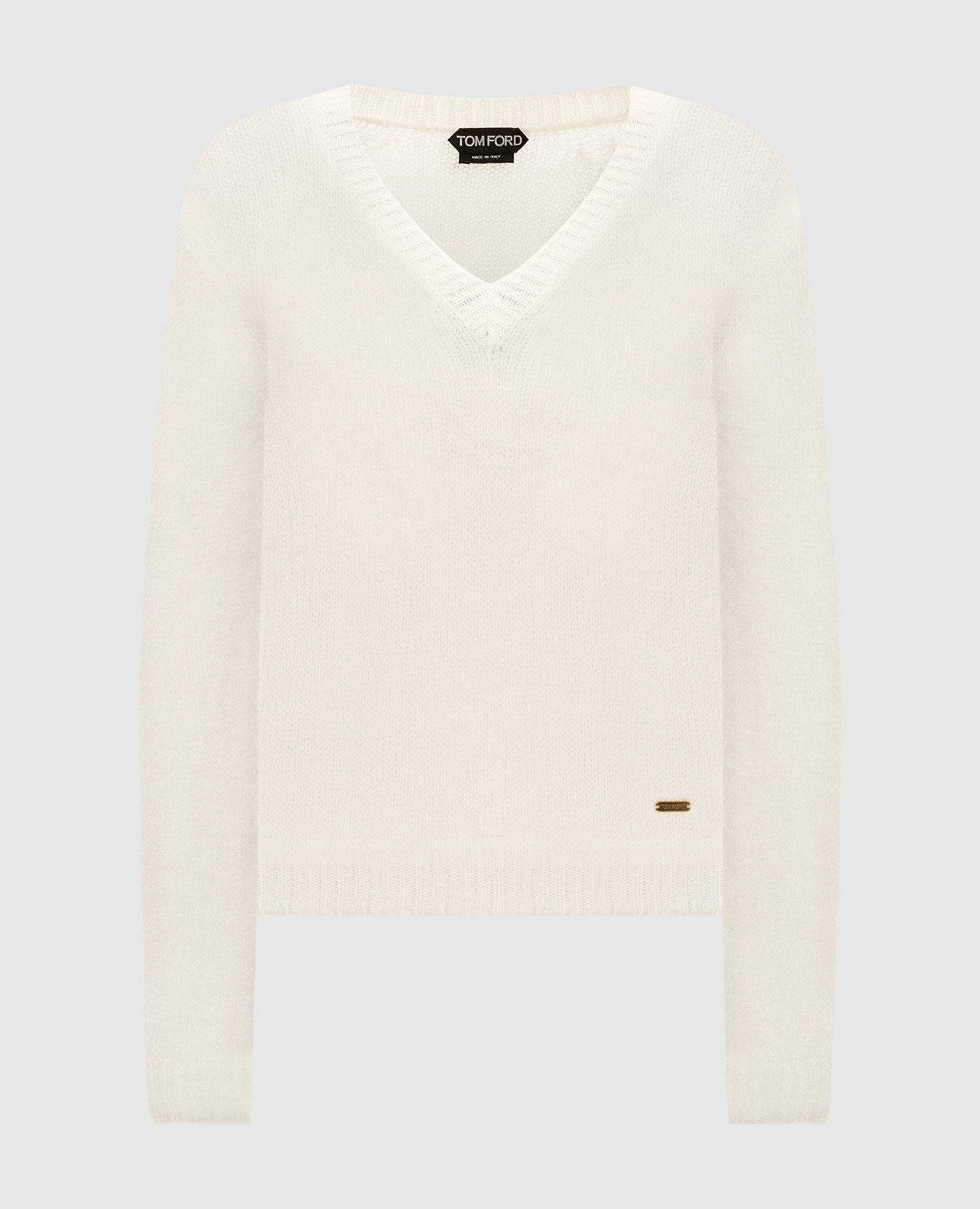 

Белый пуловер из кашемира и шелка с металлическим логотипом., Пуловеры