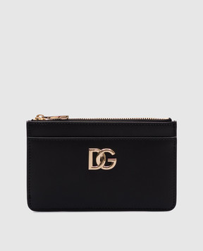 Dolce&Gabbana Черный кожаный картхолдер с металлической монограммой логотипа. BI1261AW576