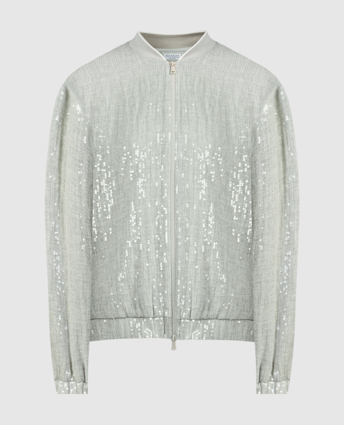 

Серый бомбер из льна с пайетками, Бомберы