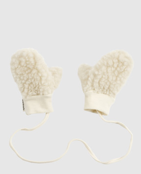 Binibamba Детские белые перчатки из шерсти мериноса с логотипом. MITTENS