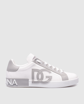 Dolce&Gabbana Білі шкіряні кросівки з фактурним логотипом CS1772AT389