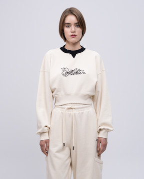 Off-White Бежевый свитшот с вышивкой логотипа OWBA07AS25FLE001