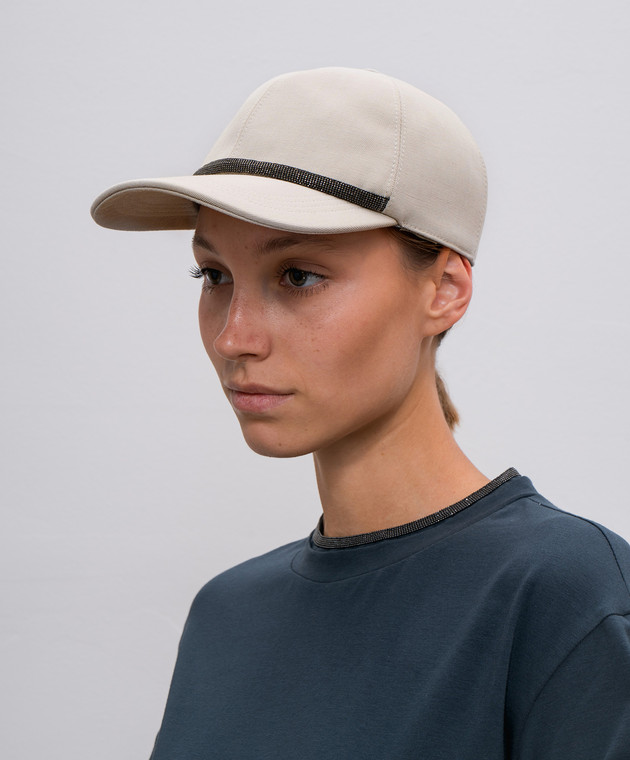 Brunello Cucinelli Бежевая кепка с леном с цепочкой мониль MCAP90078 изображение 2