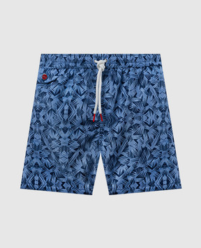 Kiton Голубые шорты для плавания в абстрактный принт с вышивкой логотипа UCOM2CK0709D