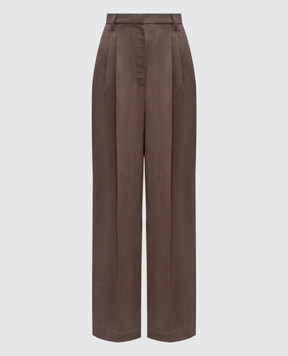 Brunello Cucinelli Коричневі штани з льоном з ланцюжком моніль MH126P8669