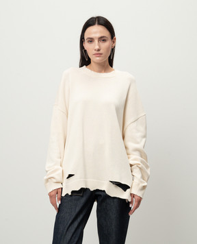 Helmut Lang Білий светр з проріхами O04HW799