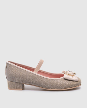 Pretty Ballerinas Дитячі сріблясті туфлі Emma з люрексом з кристалами 51260