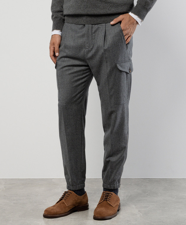 Brunello Cucinelli Серые меланжевые штаны карго из шерсти ME226H0640 изображение 3