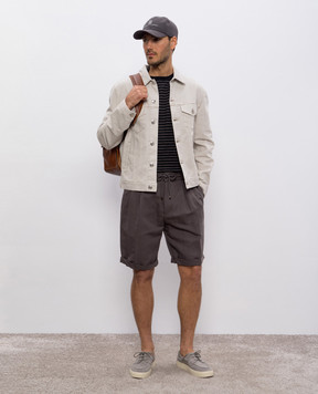 Brunello Cucinelli Черная футболка из льна в полоску MW8601346