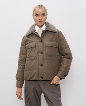 Brunello Cucinelli Коричнева пухова куртка з хутром MG5017688