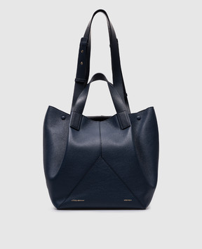 Victoria Beckham Синяя кожаная сумка-тоут с принтом логотипа B124AAC005329A