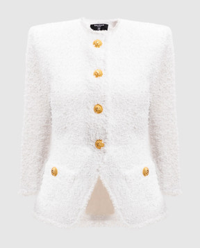 Balmain Белый твидовый жакет с акцентной фурнитурой EF1SK716XC67
