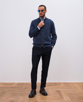 Cashmere&Whiskey Синий меланжевый кардиган из кашемира MU8671312341R