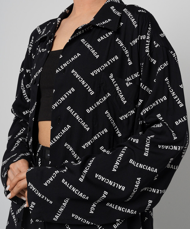 Balenciaga Чорна блуза в контрастний принт логотипа 681631TPLA5 зображення 5