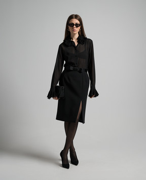 Dolce&Gabbana Чорна блуза з шовком з плісе F5S22TFUAFU