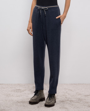 Brunello Cucinelli Синие брюки из шерсти, кашемира и шелка в рубчик M16222799