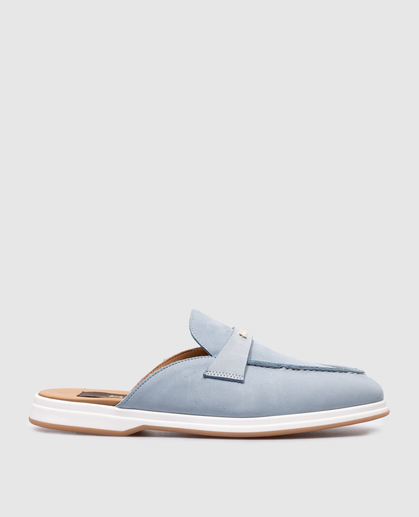 Blue suede mules with metallic logo