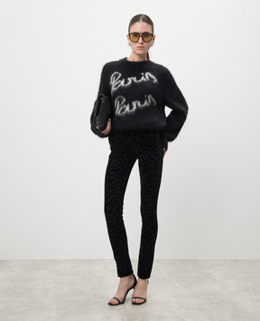 Saint Laurent Черные бархатные джинсы в анималистичный принт. 527379YA890