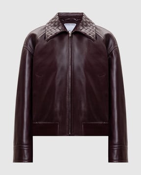 Bottega Veneta Бордова шкіряна куртка з плетінням 832893V5BX0
