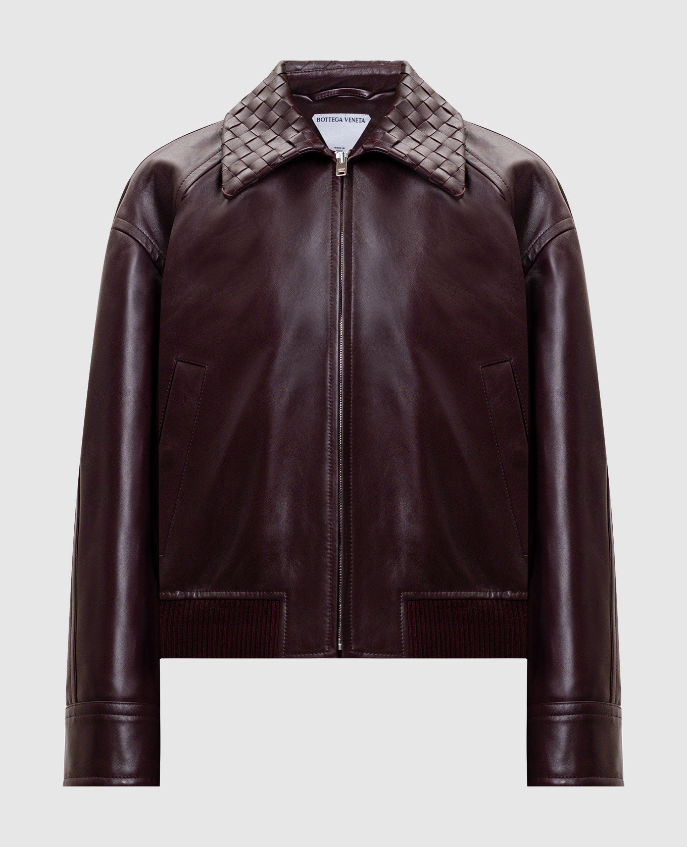 

Бордовая кожаная куртка с плетением, Бордовый, Кожаные куртки