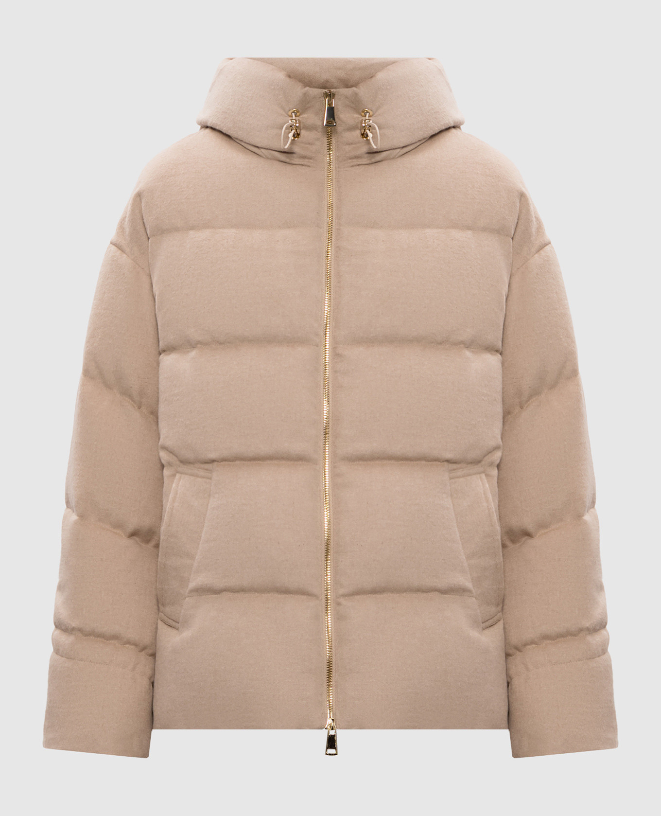 

Бежевая стеганая пуховая куртка из шелка и шерсти верблюда, Бежевый, Куртки