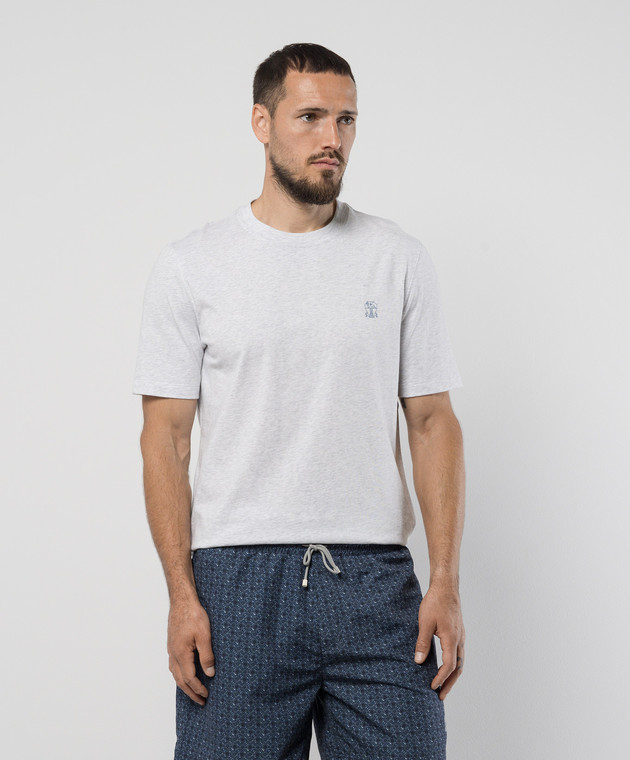 Brunello Cucinelli Сіра меланжева футболка з емблемою логотипа M0B138440P зображення 3